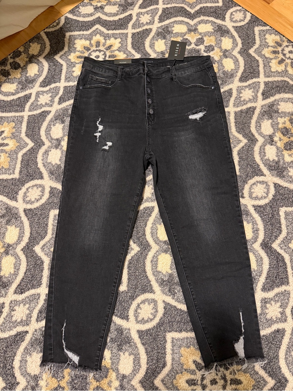 RISEN LOS ANGELES Black HW Distressed Ankle Skinny High-Rise Jeans | Size 3XL